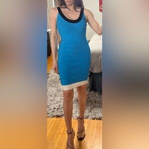 Authentic Herve Leger blue with black and white trim dress. Size XS
